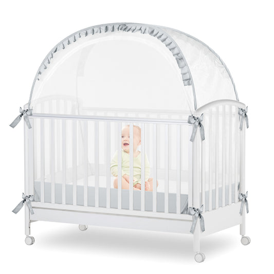 YAVIL Crib Tent, Baby Crib Tent to Keep Baby from Climbing Out, Pop Up Crib Net to Keep Baby in with Breathable Mesh & Stable Structure（Gray）