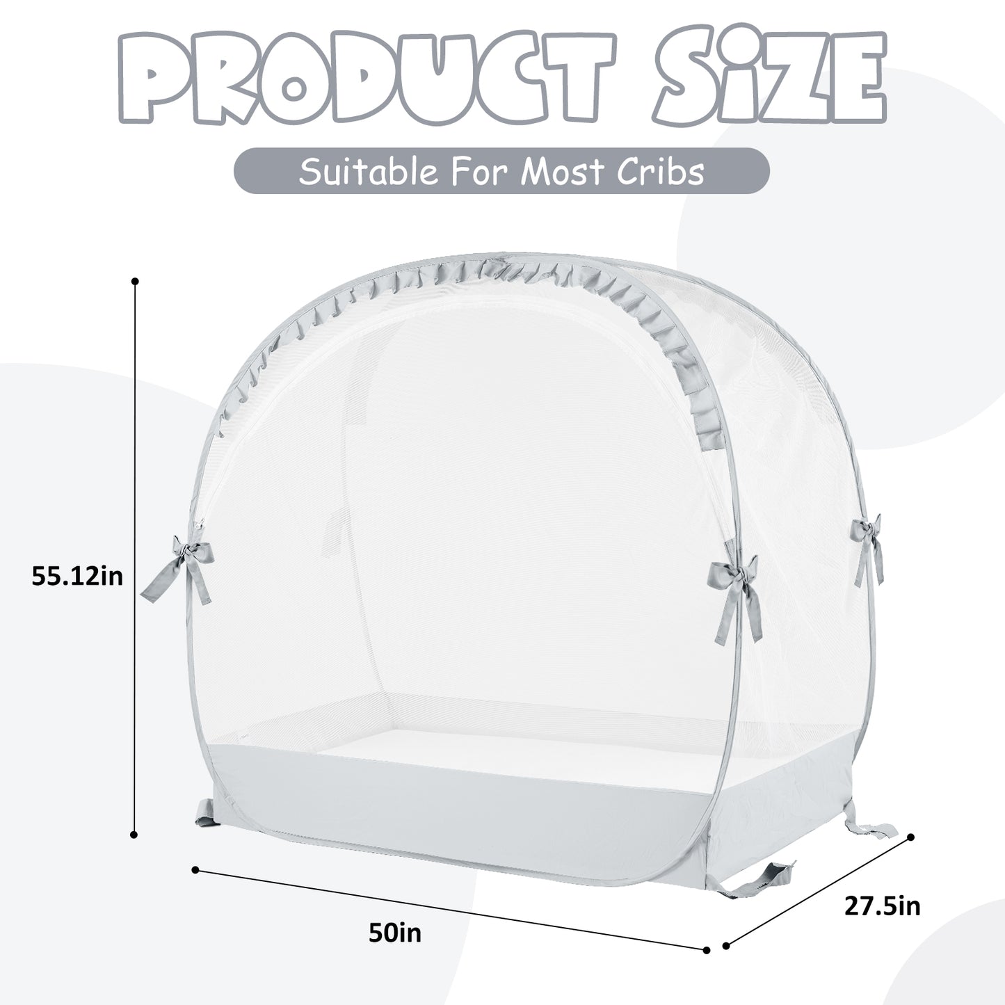 YAVIL Crib Tent, Baby Crib Tent to Keep Baby from Climbing Out, Pop Up Crib Net to Keep Baby in with Breathable Mesh & Stable Structure（Gray）